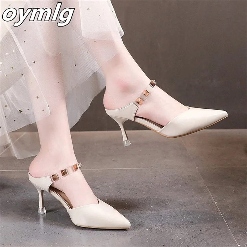 

Baotou half-slippers women's summer sandals and slippers 2022 new fashion stiletto sandals rivets pointed high-heeled slippers
