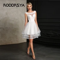 roddrsya 2022 simple short wedding dress for women charming sleeveless backless o neck bridal gowns robe de mariage custom made