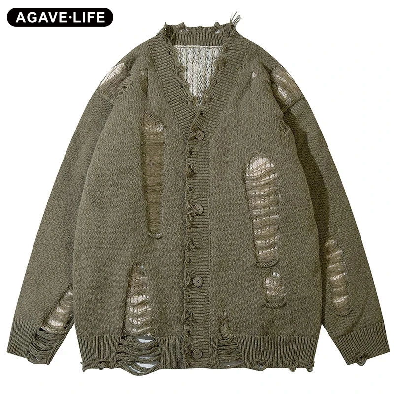 

Джемпер с винтажными татуировками, вязаный свитер, куртка, мужской зимний Кардиган с разрезами, уличный кардиган, толстый весенне-осенний к...