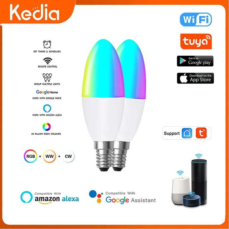 

Kedia Tuya Smart WiFi E14 RGB LED Light Bulb 100-240V CW Dimmable Bulbs Voice Control Work With Alexa Google Home Yandex Alice