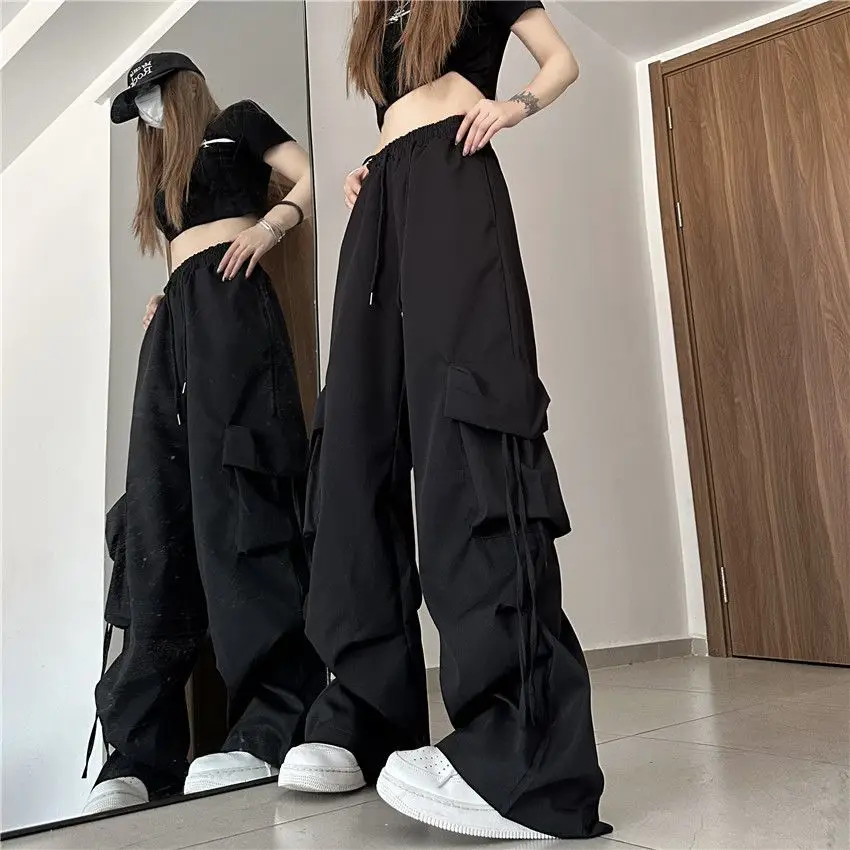 Women's Y2K Clothes Blue High Waist Cargo Parachute Pants Streetwear Baggy Wide Leg Trousers Hippie Harajuku Korean Style