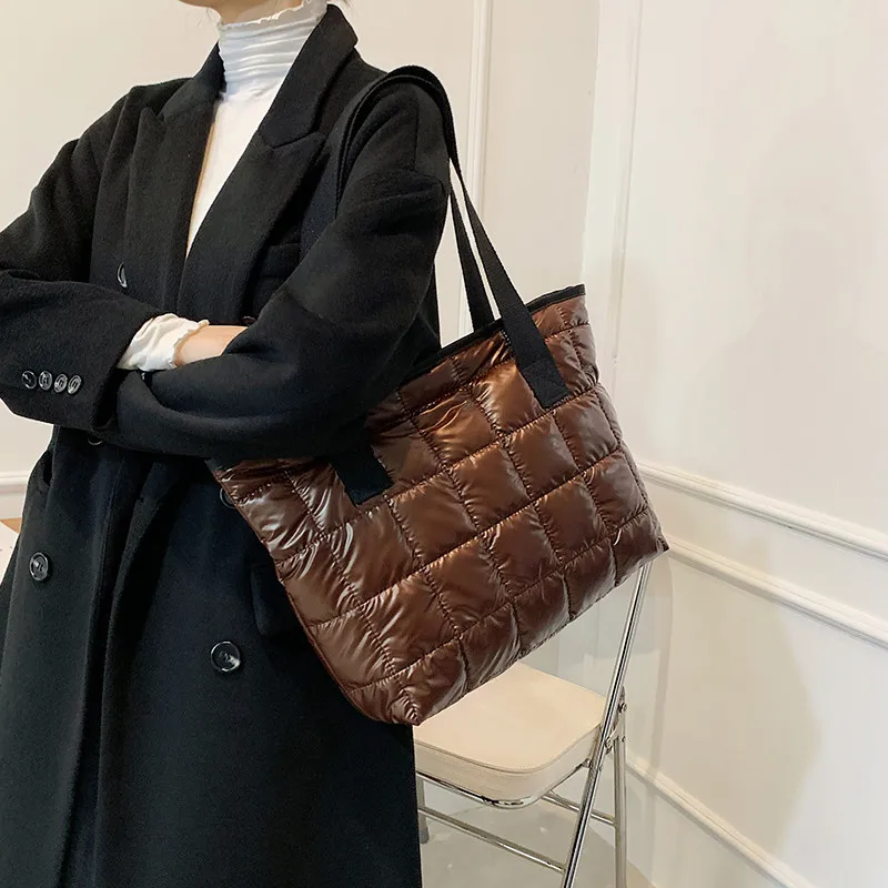 2022 Winter Large Capacity Shoulder Bag new  for Women Waterproof Nylon Bags Space Pad Cotton Feather Down Bag Ins Fashion Xmas