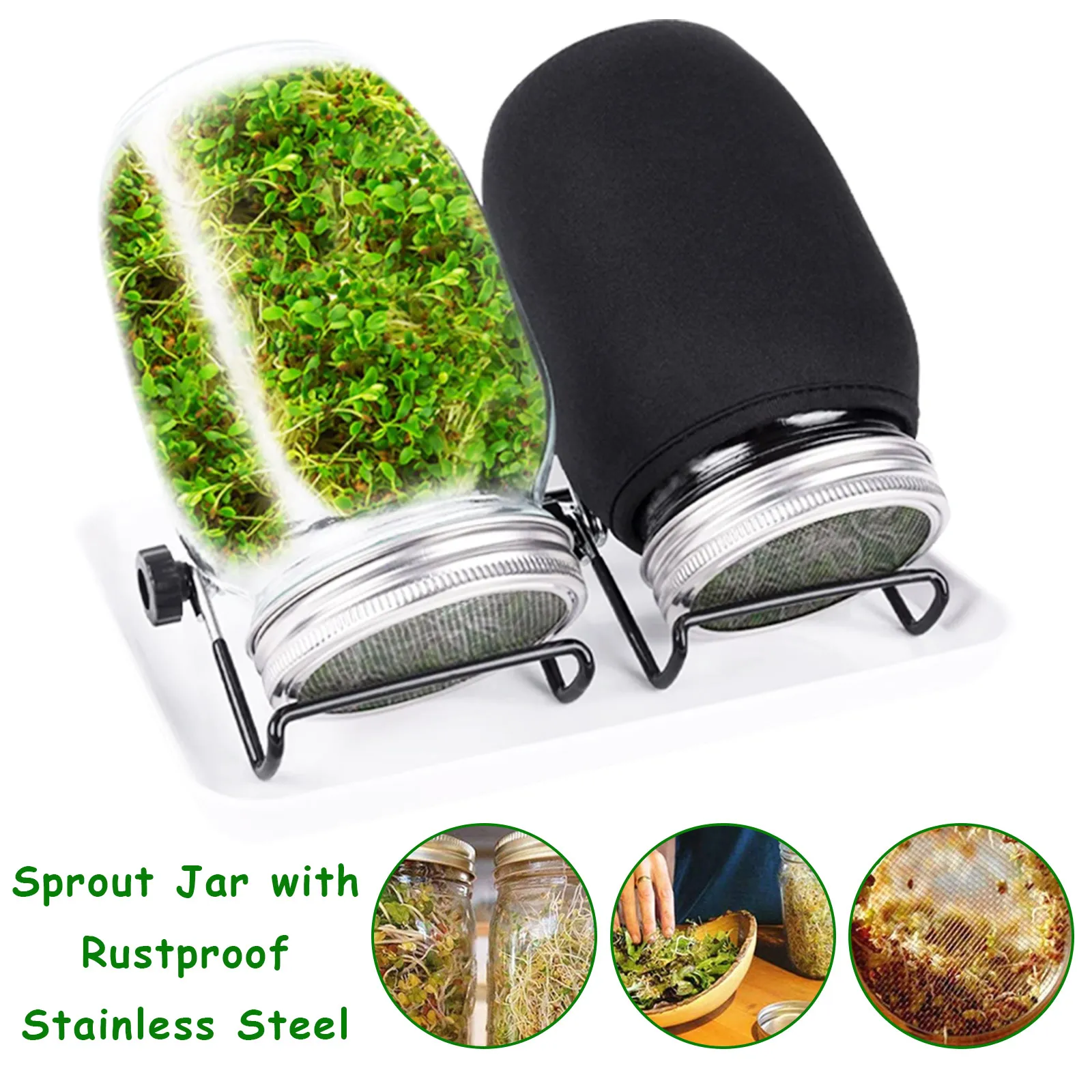 

Sprouting Jar Kit Seed Sprouting Mason Jars with Stainless Steel Strainer Lids Bean Sprouts Growing Kit for Seeds Broccoli Beans