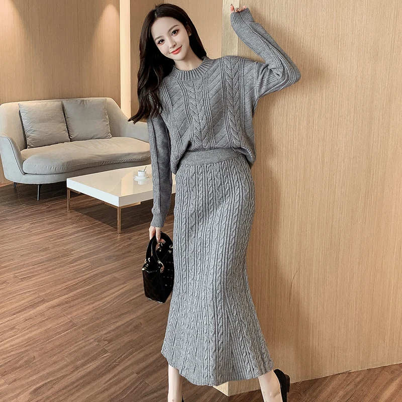 

Solid Color Y2K Aesthetic Korean Fashion Sets Two Pieces Pullover Jumpers Formal Tee Harajuku High Waist Clothes Vintage Skirt