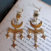 natural moonlight quartz star and moon earrings gold sun earrings dragonfly jewelry boho earrings gifts for women