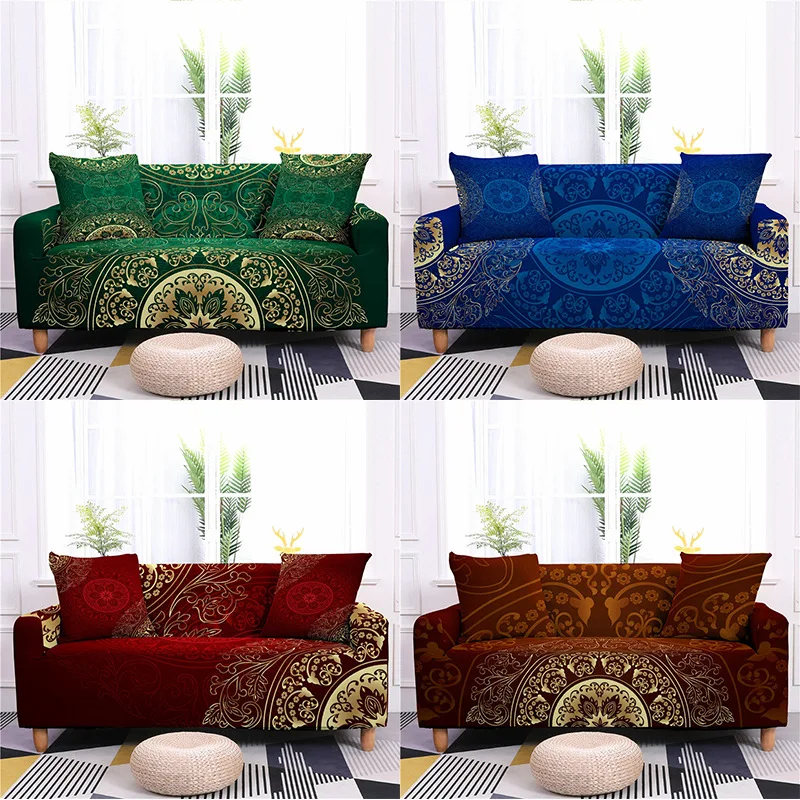 

Solid Color Mandala Print Sofa Covers All-inclusive Anti-dirty Armrest Sofa Towel Living Room Elastic Protector Case Home Decor