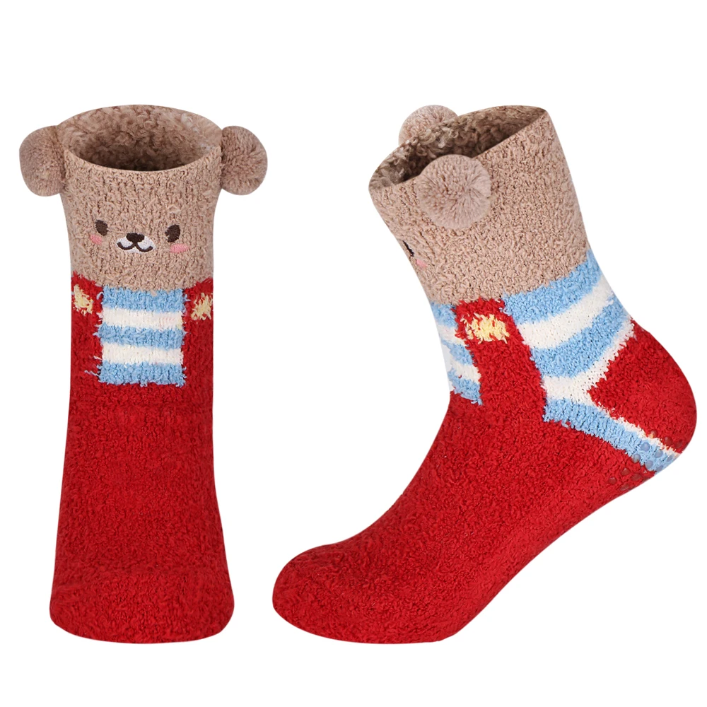 Kawaii Women Short Sock Set Winter Cute Funny Cartoon Animal Panda Ladies Plush Floor Slipper Comfy Fluffy Fuzzy Sock Designer
