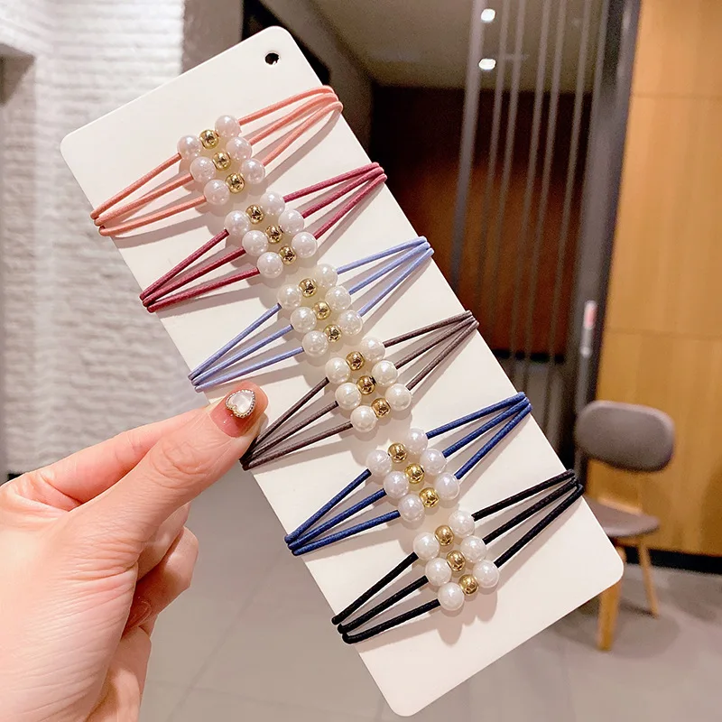

5PCS New Cute Pearl Headwear Cartoon Kids Elastic Hair Bands Children Ropes Girls Accessories Baby Headdress