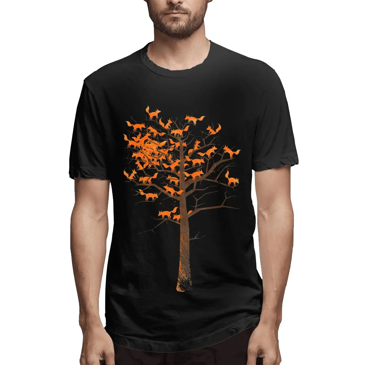 

Блестящие футболки с изображением лисьего дерева, Мужская футболка с принтом животных, модные хлопковые футболки с круглым вырезом, одежда ...