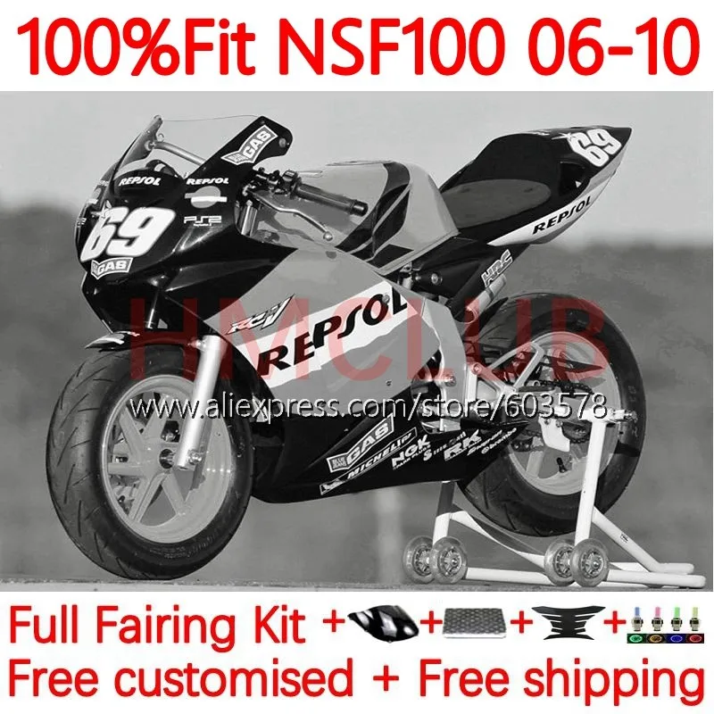 

Fiberglass Race For HONDA NSF 100 NSF100 2006 2007 2008 2009 2010 Grey Repsol NSF-100 06 07 08 09 10 Injection Fairing 77No.96