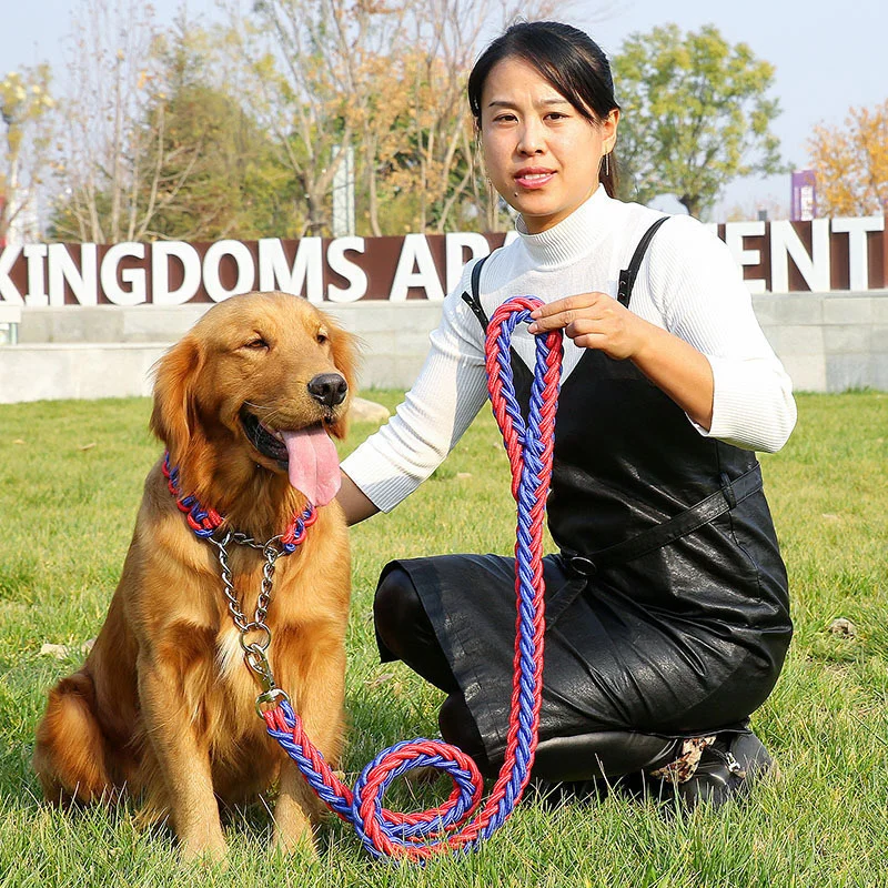 

Поводки для больших собак, металлическая пряжка-цепь, поводки для домашних питомцев, двухжильный трос, поводок, Набор ошейников для больших ...