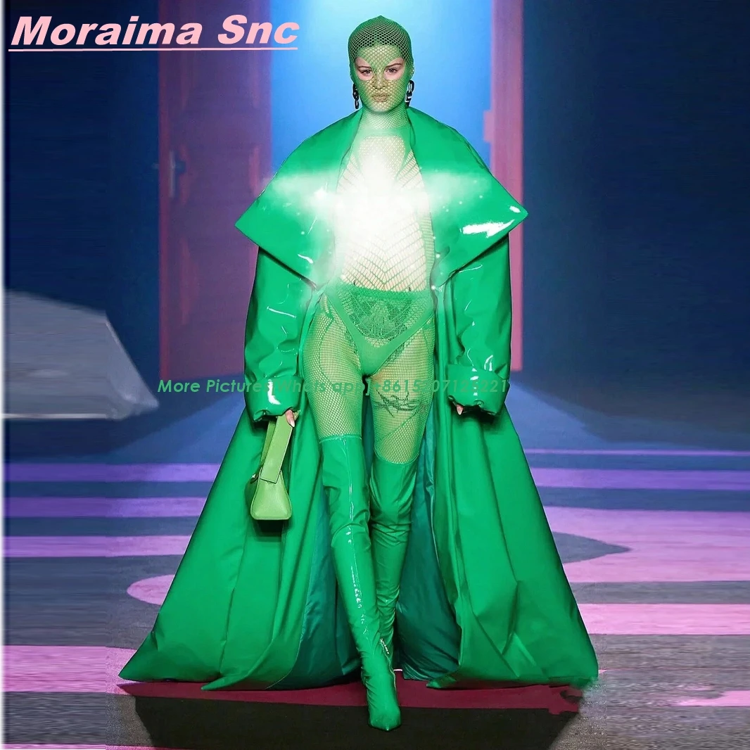 Green Patent Leather Pointed Toe Women Winter Woman Boots Over the KneeSolid Sexy Stiletto Heel Runway Unique New Arrival  Shoes