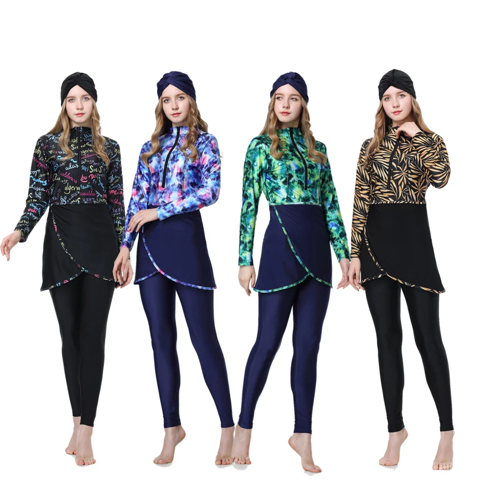 

Новый стиль, скромный купальник Burkini, мусульманский женский купальник в стиле пэчворк с длинными рукавами, купальник из 3 предметов, исламский пляжный купальный костюм для серфинга