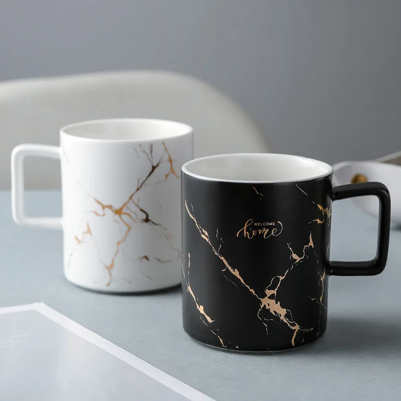 

Marbled Ceramic Mugs Nordic Original Design Coffee Cup Couple Breakfast Cup for Tea Milk Oatmeal Creative Gifts Handle Drinkware