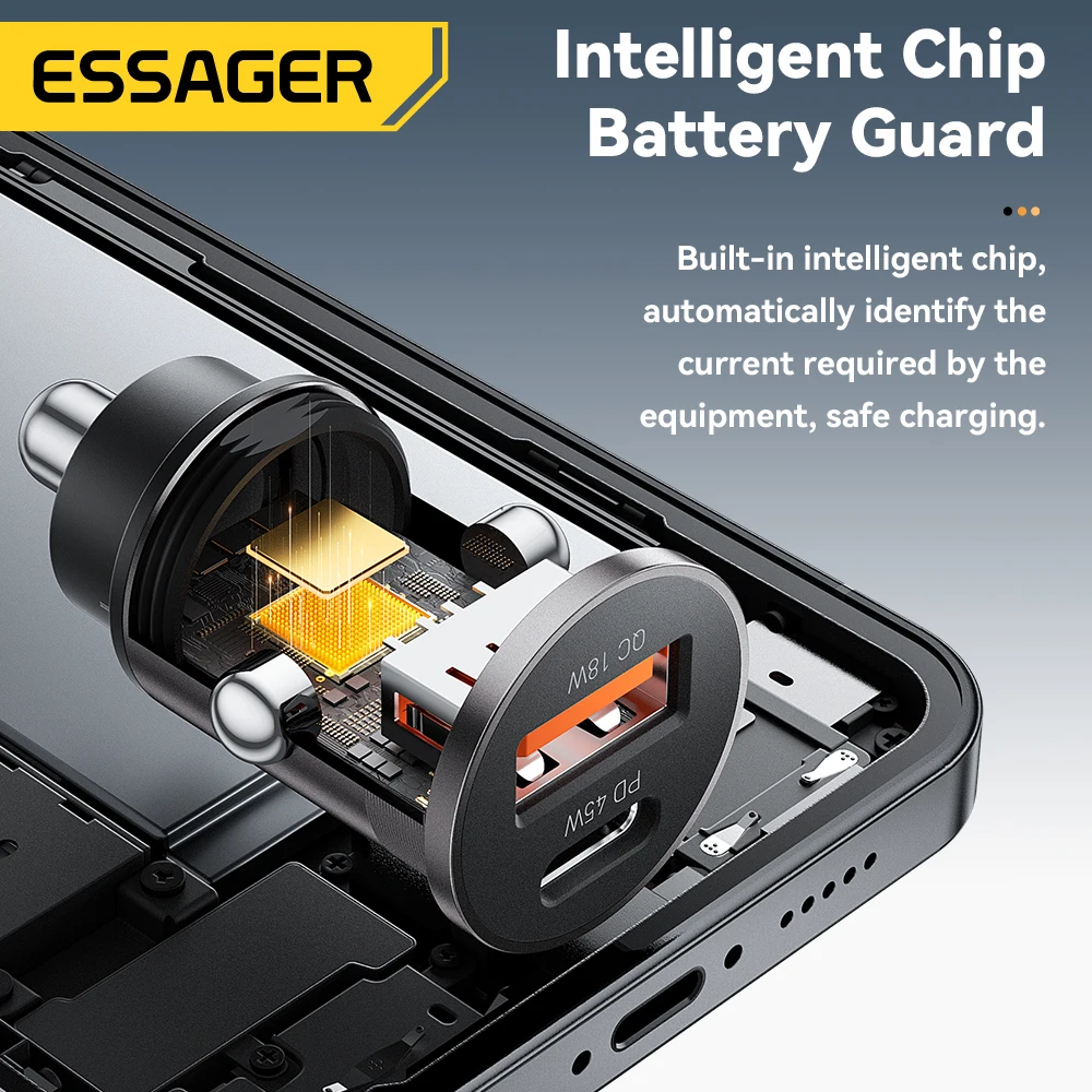 Автомобильное зарядное устройство Essager 45 Вт PD QC 3.0 PPS USB Type C Быстрая зарядка для iPhone 16 15 14 13 Samsung Xiaomi Huawei Зарядное устройство для мобильного телефона (art.: 3920cd36c1912) - 3920cd36c1912