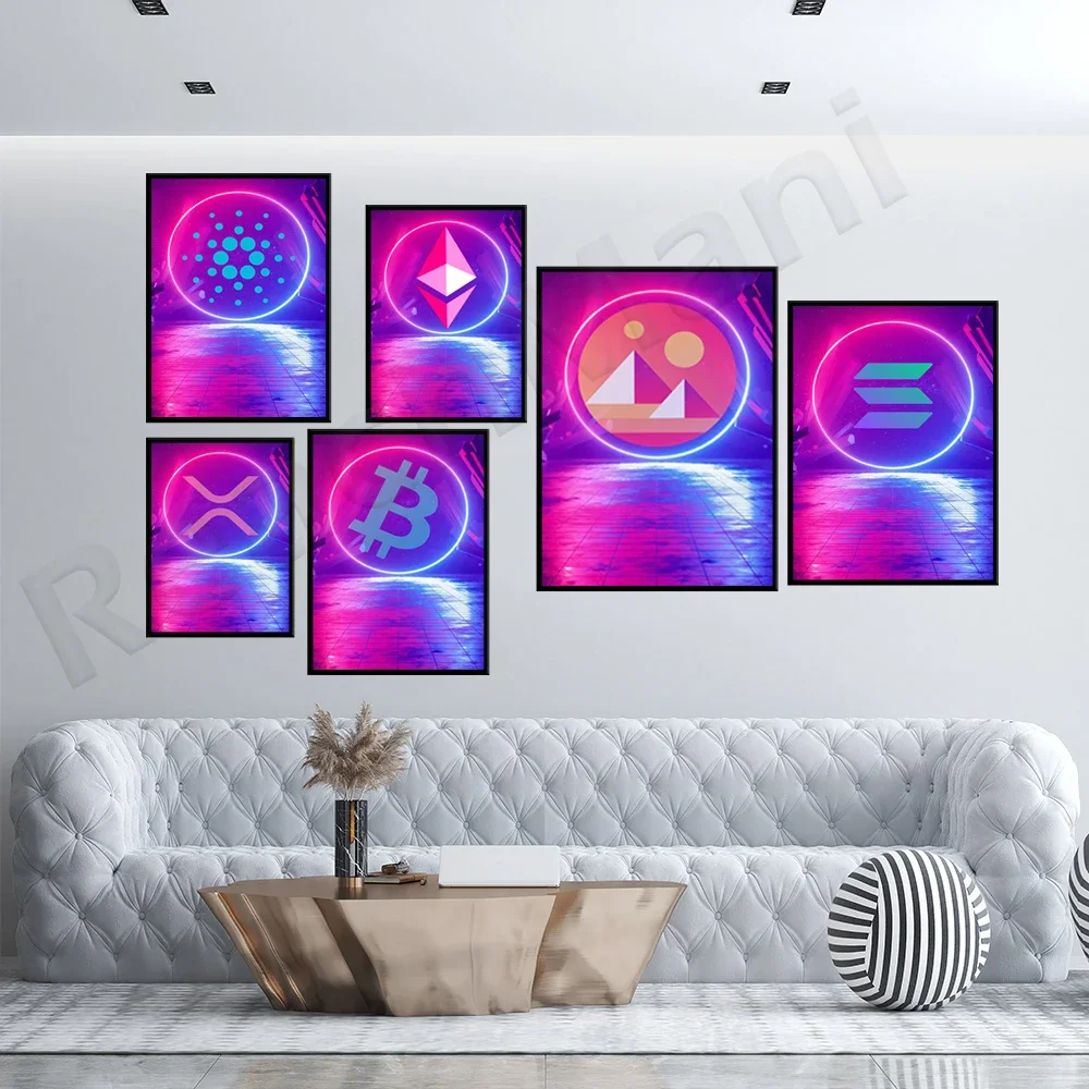 Плакаты на холсте Crypto. XRP Cardano Bitcoin Solana Decentraland Ethereum