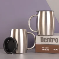 400ml stainless steel double wall beer tea mug with handle lid portable travel office coffee milk cup household drinkware