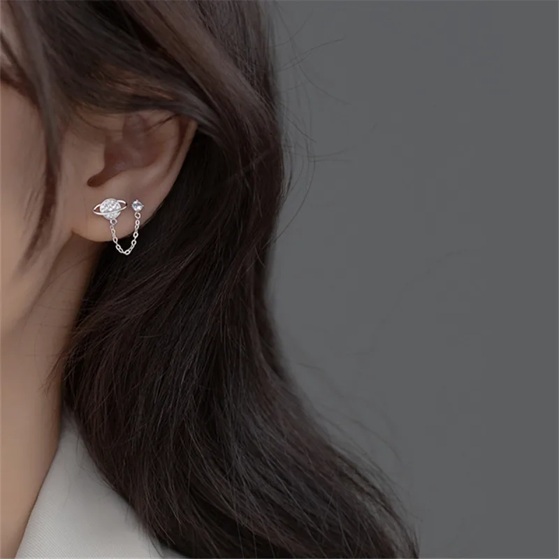 

Серьги-подвески Асимметричные женские из серебра 100% пробы с длинной цепочкой