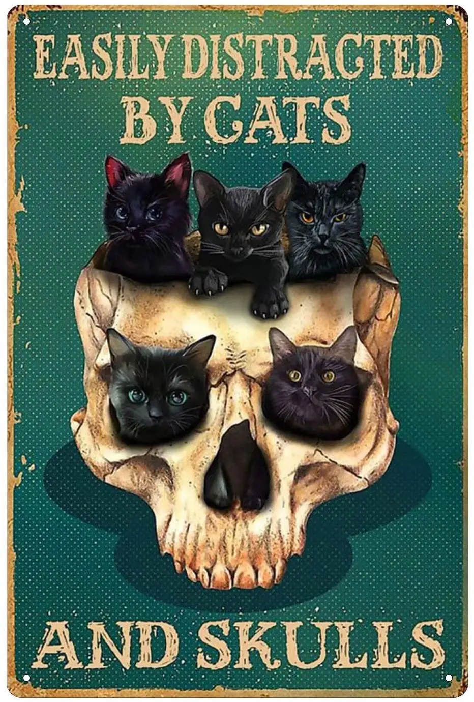 

Skull and Cat Metal Retro Vintage Tin Sign Bar Wall Decor Poster 8x12 inch