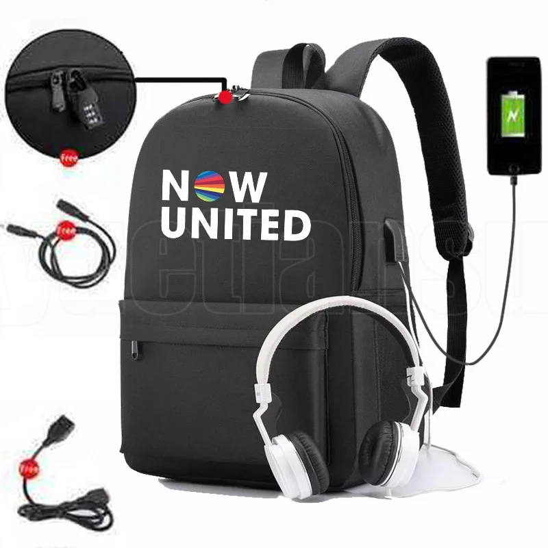 

Now United Backpack Zipper USB Charging Bags Men Anti-theft UN Team Bag School Bags for Teenage Girls Now United Lyrics Fashion