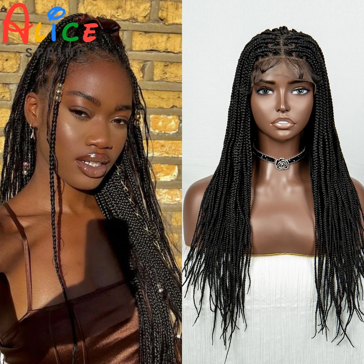 

Synthetic Full Lace Wig Braided Wigs Crochet Braid Wig 24 Inch Braiding Hair Knotless Box Cornrow Braids Wigs For Black Women