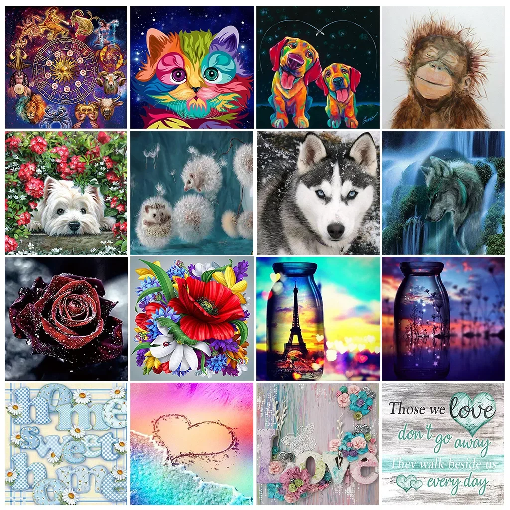 

Diy round diamond painting kit animal pattern cross stitch landscape mosaic diamond embroidery home decoration new year gift