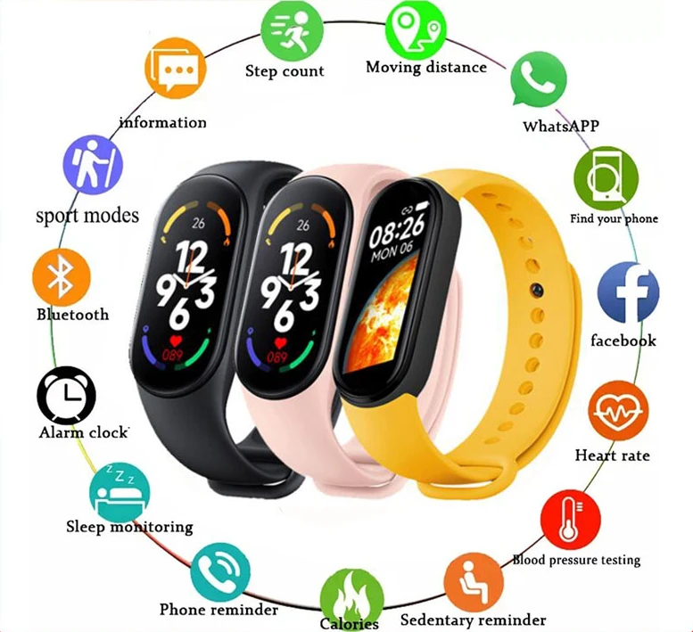 

For Apple Huawei Xiaomi M7 Blood Pressure Monitoring Sports Smart Bracelet Smart Watch Waterproof Adult Child Tracker Heart Rate