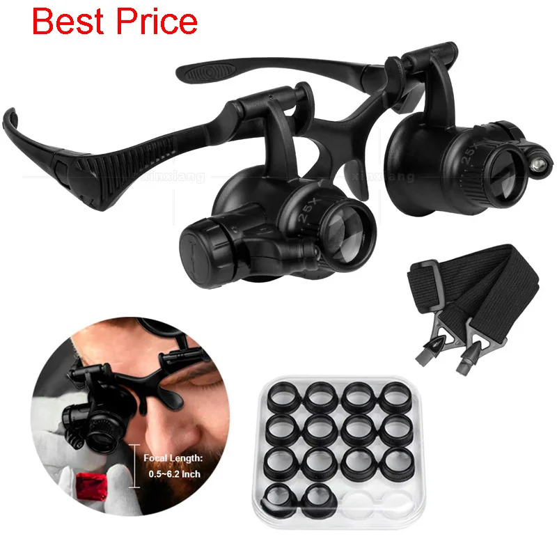

20Sets/lot Eight Groups of Magnification Lenses Wear Binocular Led Lights, Jewelry Clocks and Watches, and Maintain 16 16 lenses