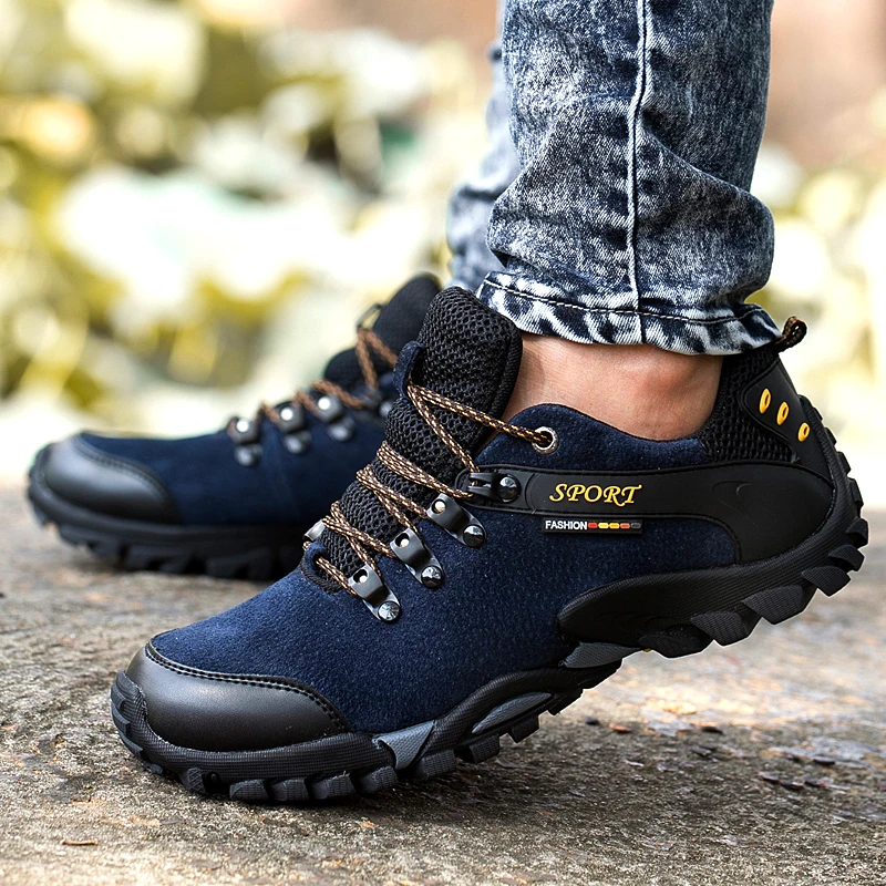 JIEMIAO New Men Hiking Shoes Outdoor Genuine Leather Comfortable Sport Army Boots Anti-Slip Mens Climbing Trekking Hunting Shoes