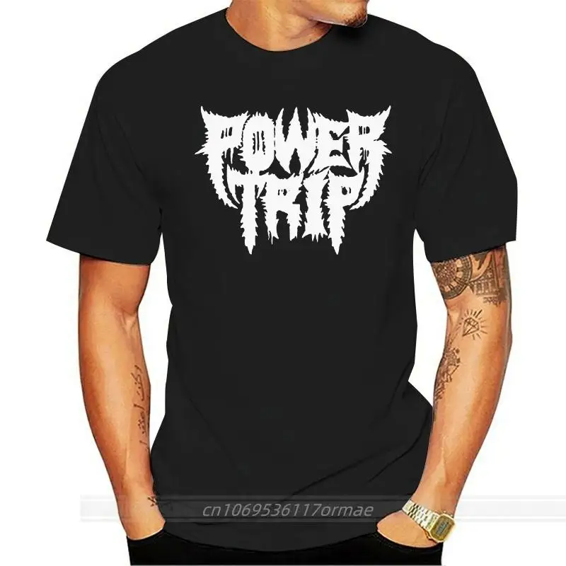 

Футболка Neu Power Trip с логотипом металлической ленты, забавная футболка в стиле Харадзюку, хлопковая футболка, мужская летняя модная футболка ...