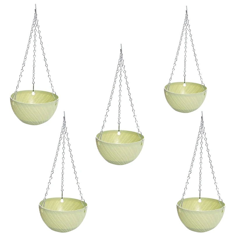 

Круглый пластиковый подвесной горшок для цветов, 5 шт., цветочный горшок 16 х10 см, украшение для садовых растений на цепочке (зеленый)