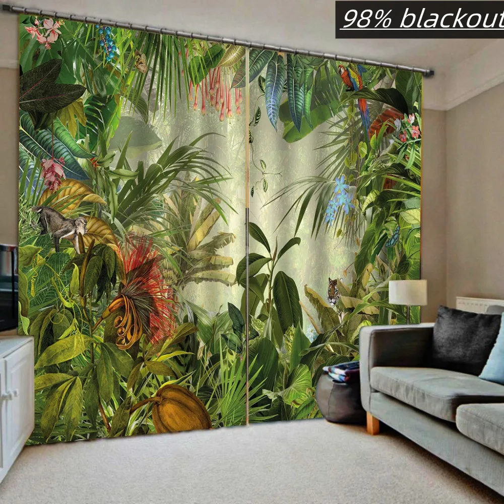Blackout Window Curtain tropical forest Curtains For Living Room Bedroom Photo Pritend Bedroom Curtains Cortinas