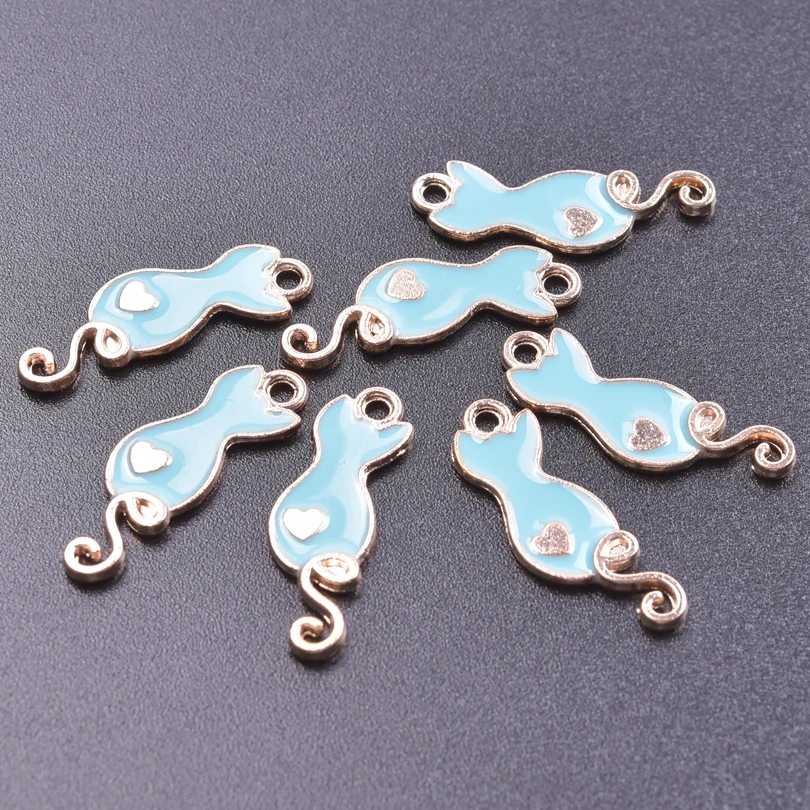 

40 Pcs Alloy Oil Drops Animal Cat Pendants Blue Charms For Jewelry Making Supplies Necklace Bracelet Earrings Accessories DIY