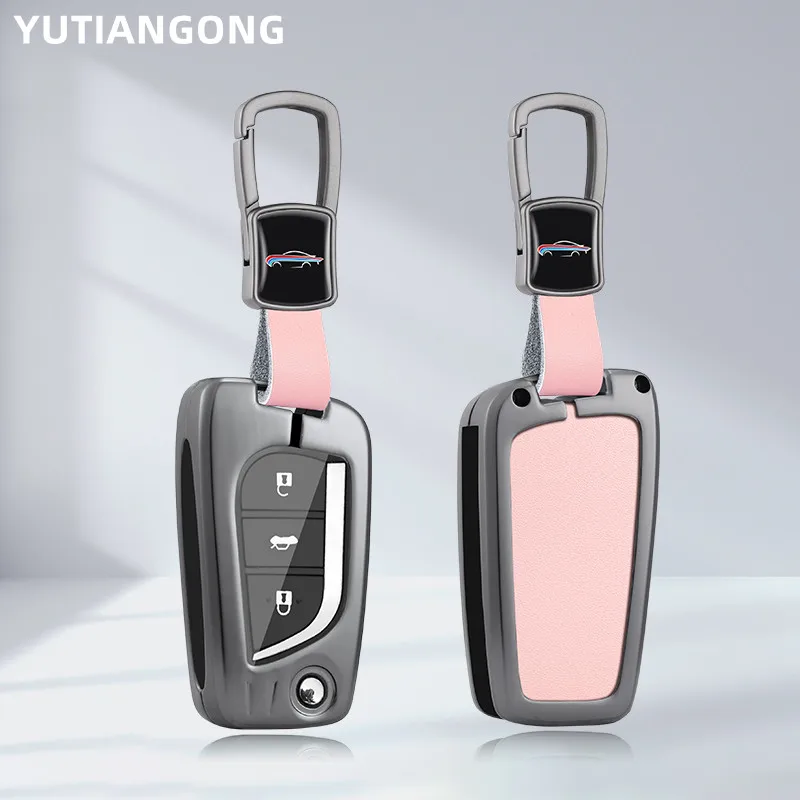 

Zinc Alloy Car Key Case Cover Holder Remote Control Fobs Protector Shell Leather Keychain for Toyota Aygo Hilux Auris Yaris 2018