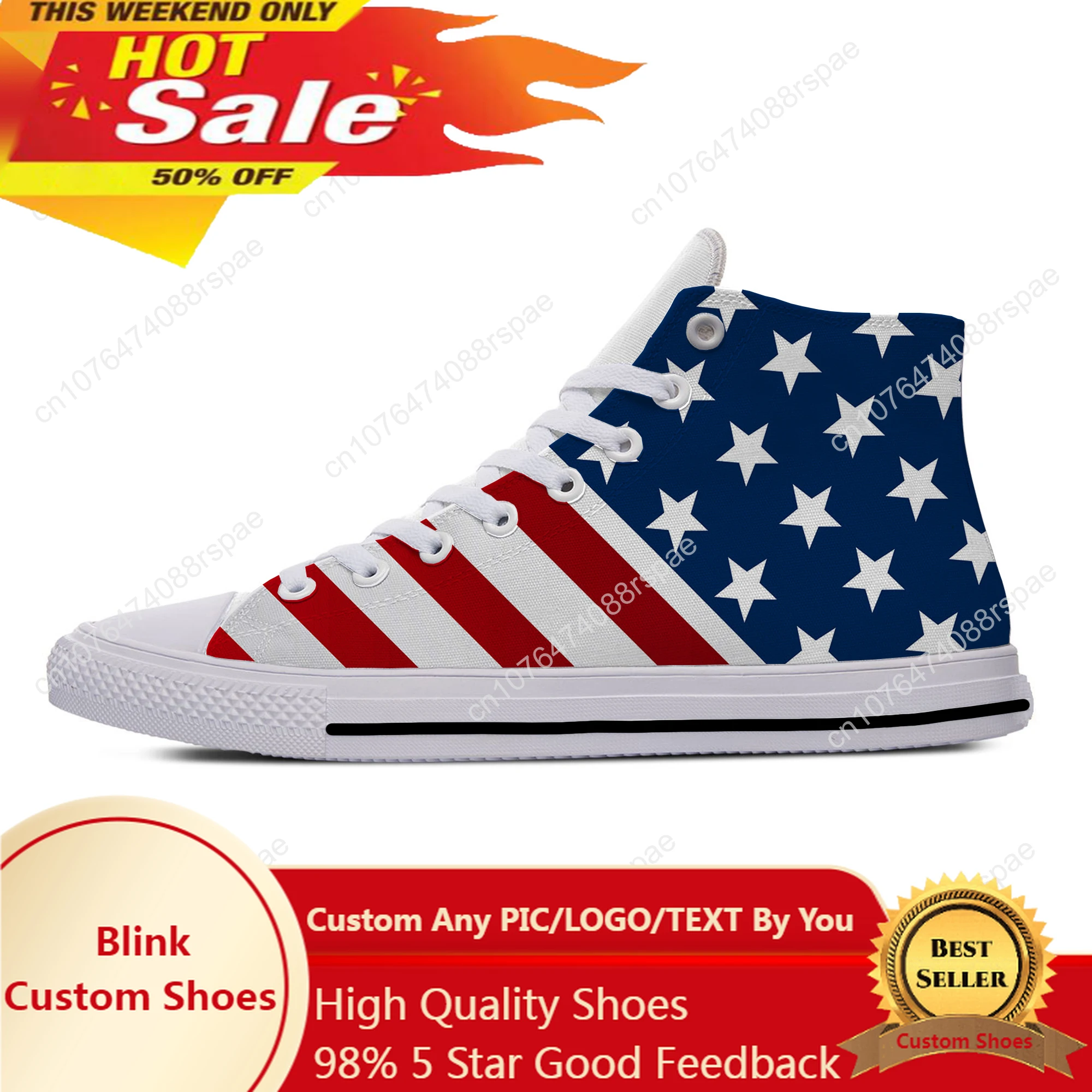 

USA America American Flag Stars Patriotic Pride Casual Cloth Shoes High Top Lightweight Breathable 3D Print Men Women Sneakers
