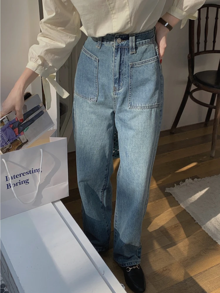 

Blue Straight High Waist Jeans Women's 2022 Spring and Autumn New Korean Version Loose Casual Light Color Jeans Women Y2k Pants