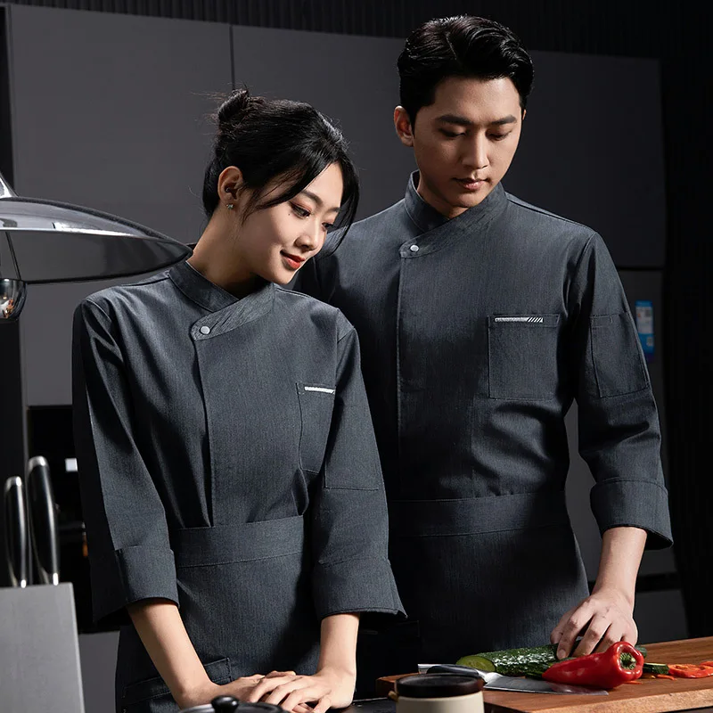 Осенне-зимняя рабочая одежда для шеф-повара с длинными рукавами и логотипом