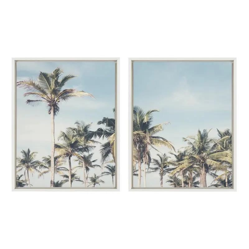 

Sylvie Coastal Coconut Palm Tree Beach Framed Canvas Wall Art Set by The Creative Bunch Studio, 2 Piece 18x24 White, Coastal Bea