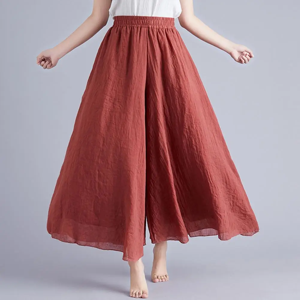 

Women Performance Culottes Wide Leg Loose Double Layers Stage Show National Style Ankle Length Women Summer Trousers