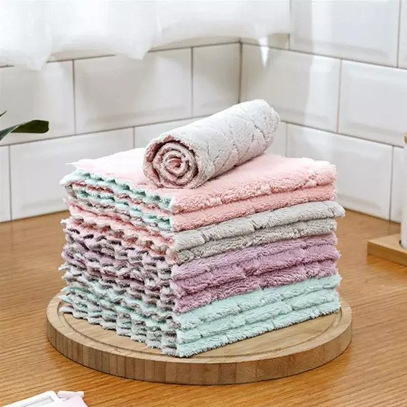

1/2/5/10PCS Double-layer Absorbent Microfiber Towel Kitchen Tool Kitchen Dish Cloth Non-stick Oil Household Cleaning Wiping