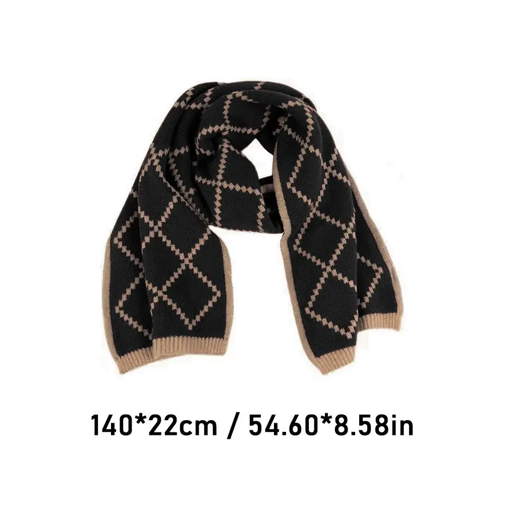 Новогодний рождественский клетчатый вязаный шарф женский зимний теплый