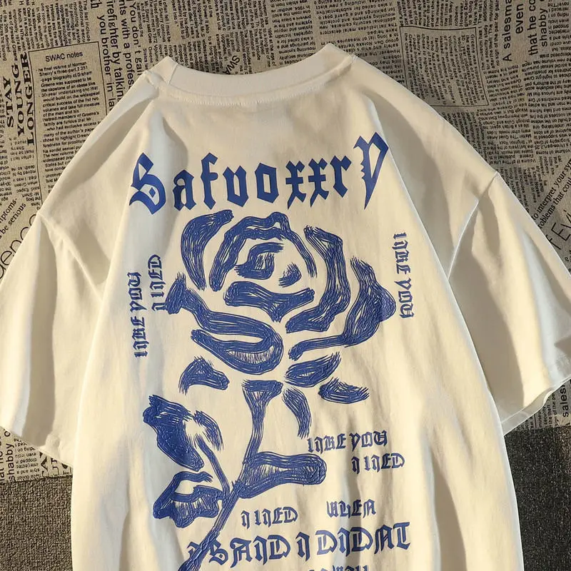 

Футболка Y2k Женская/мужская с коротким рукавом, готическая ретро-футболка оверсайз с принтом розы, свободная уличная одежда в стиле Ins