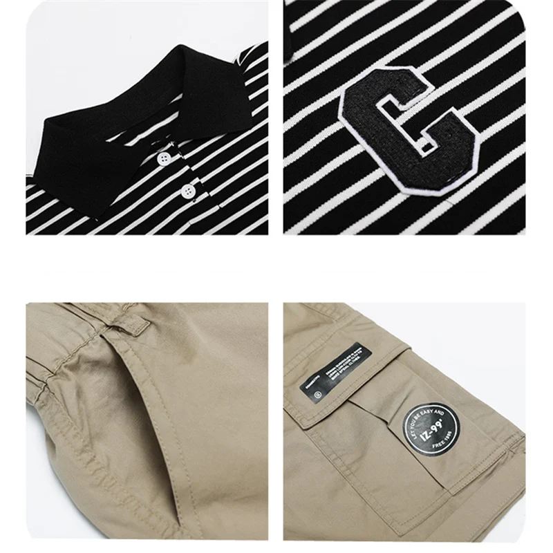 2022 New Summer Kids Children Polo Shirt + Pants 2 Pieces Set Teenage Boys Casual Striped Clothes Fashion Cotton Tracksuit 4-14Y