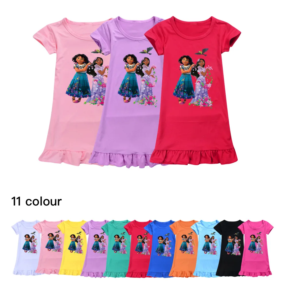 

2022 New Encanto Cartoon Print Cotton Faux Milk Silk Baby Girl Nightdress Kids Disney Short Sleeve Dress Casual Loungewear