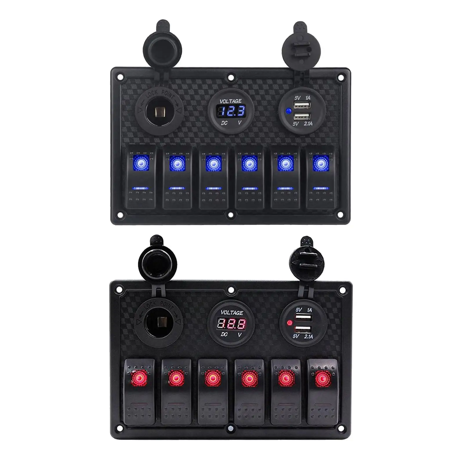 

Waterproof Digital Voltmeter 6 Gang Rocker Switch Panel Dual USB Port 12V Outlet for Car Marine LED Toggle Rocker Switch Panel