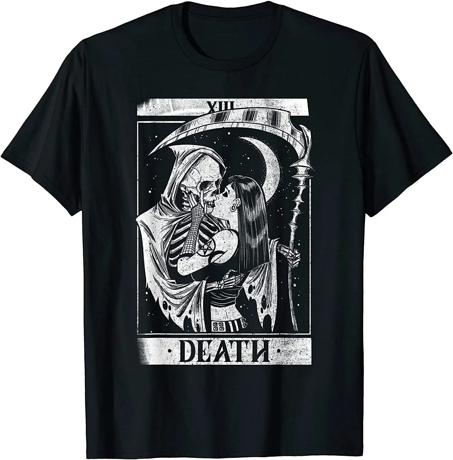 

Blackcraft Vintage Death the Grim Reaper Kiss Tarot Summer Cotton T Shirt Men Casual Short Sleeve Tees Tops Dropshipping