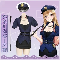 anime my dress up darling kitagawa marin sexy cosplay girl police uniform costume private house leather clothing party suit set