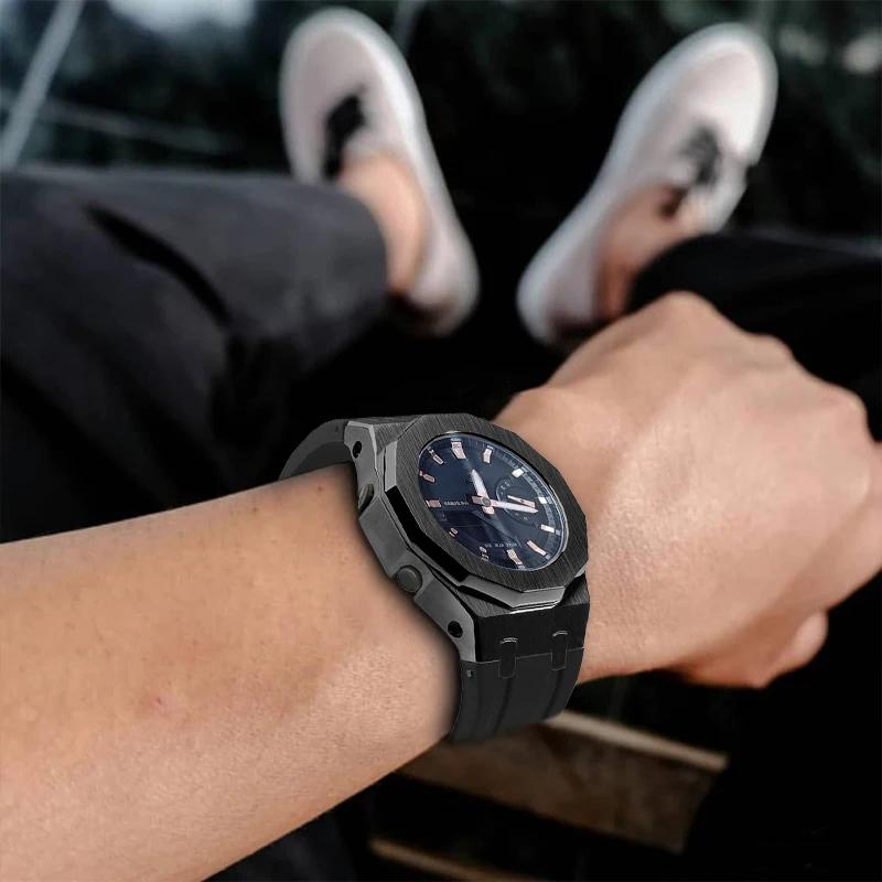 GMA-S2100 Mod Kit For Casioak GMAS2100 Metal Steel Case Bezel With Tools Female Fluoro Rubber Strap For GMA-S2100 Accessories