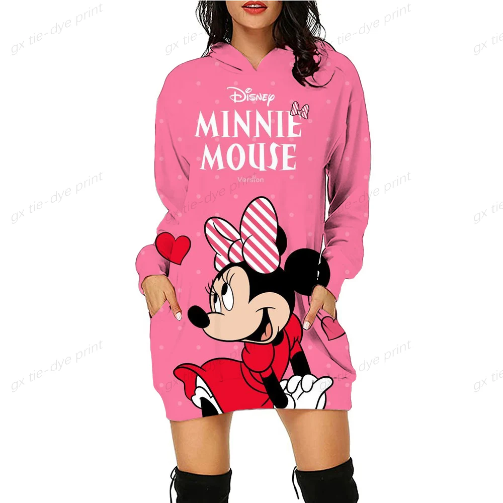 

Women Harajuku Disney Mickey Mouse Print Hoodies Long Sleeve Dress Drawstring Sweatshirt Korean Style Sueter Feminino Plus Size