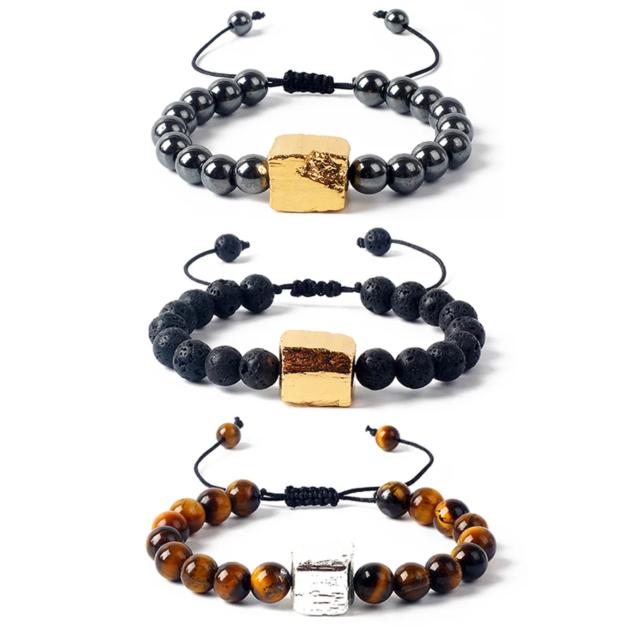 

Lava Tiger Eye Hematite Meteorite Bracelets Men Energy Reiki Natural Stone Woven Bracelets Health Care Yoga Healing Jewelry Gift